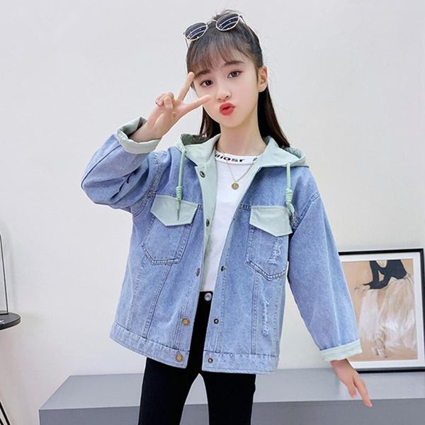 children's denim jacket for teenage girl long sleeve double side wear casual cowboy coat hooded jeans cardigan outerwear costume jacket, Blue;gray
children's denim jacket for teenage girl long sleeve double side wear casual cowboy coat hooded jeans cardigan outerwear costume jacket, Blue;gray