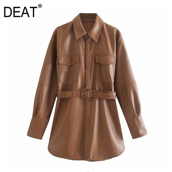 notched collar full sleeves pu leather single breasted waist belt female fashion spring jacket wn90904l 210421, Black;brown
notched collar full sleeves pu leather single breasted waist belt female fashion spring jacket wn90904l 210421, Black;brown