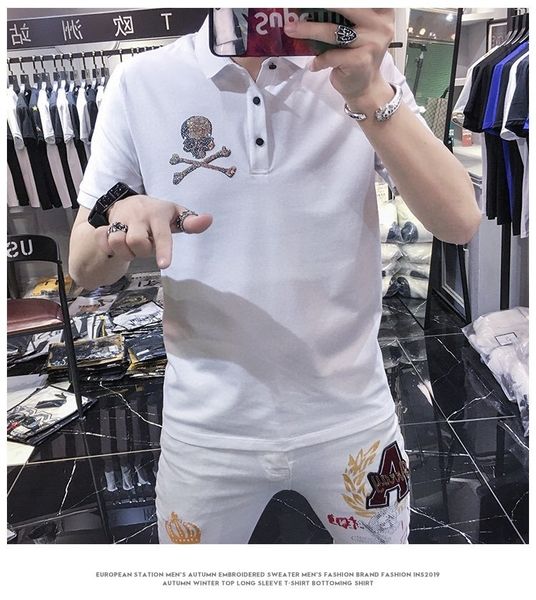 men's t-shirts europe original premium short sleeve lapel rock shirt polo men skull strass brand fashion i6oo, White;black
men's t-shirts europe original premium short sleeve lapel rock shirt polo men skull strass brand fashion i6oo, White;black