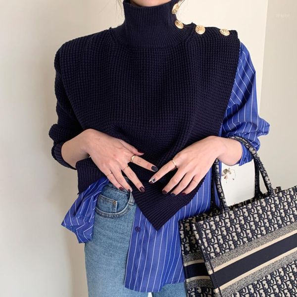 women's sweaters korean chic spring autumn high collar side buttons fake two-piece shirt women splice striped bubble sleeve ladies blue, White;black
women's sweaters korean chic spring autumn high collar side buttons fake two-piece shirt women splice striped bubble sleeve ladies blue, White;black