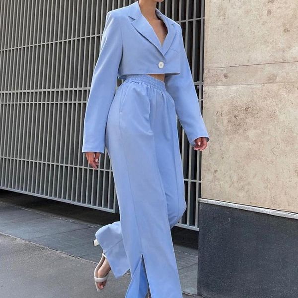 women's two piece pants crop shirt notched collar blazer wide leg set women elastic high waist pant suit loose solid blue autumn ladies, White
women's two piece pants crop shirt notched collar blazer wide leg set women elastic high waist pant suit loose solid blue autumn ladies, White
