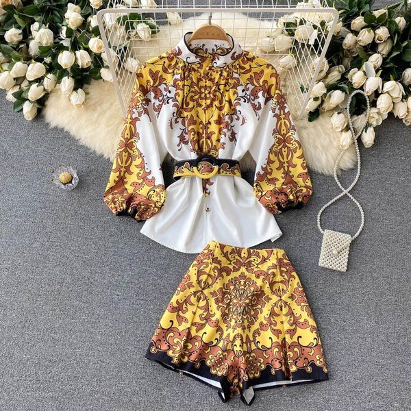 women's tracksuits vintage two pieces suits for women spring autumn high street o neck lantern sleeve blouse shirt + waist shorts ladie, Gray
women's tracksuits vintage two pieces suits for women spring autumn high street o neck lantern sleeve blouse shirt + waist shorts ladie, Gray