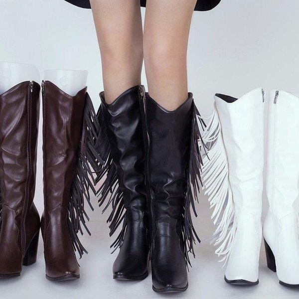 boots women's vintage fringe knee-high low chunky heel pointed toe heels female leather western cowboy women, Black
boots women's vintage fringe knee-high low chunky heel pointed toe heels female leather western cowboy women, Black
