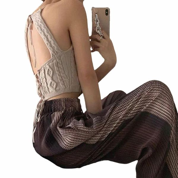 women's tanks & camis 2021 fashion backless cable knit camisole women sleeveless bandage slim fit tank holiday summer casual c, White
women's tanks & camis 2021 fashion backless cable knit camisole women sleeveless bandage slim fit tank holiday summer casual c, White