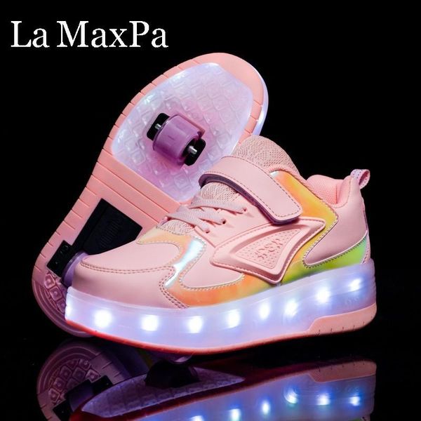 size28-40 led luminous children's shoes fashion two wheels sneakers usb charging boys and girls roller glowing athletic & outdoor, Black
size28-40 led luminous children's shoes fashion two wheels sneakers usb charging boys and girls roller glowing athletic & outdoor, Black