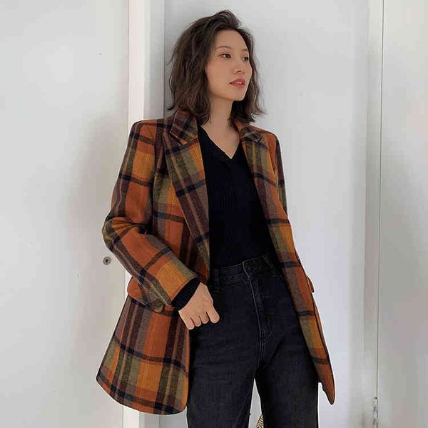 blazers female winter plaid vintage retro blazer brown checked fine ladies tweed coat women's wool, White;black
blazers female winter plaid vintage retro blazer brown checked fine ladies tweed coat women's wool, White;black