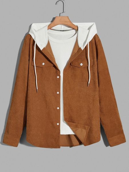 men colorblock flap pocket drawstring hooded corduroy shirt without tee 65lg#, White;black
men colorblock flap pocket drawstring hooded corduroy shirt without tee 65lg#, White;black