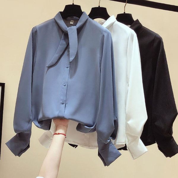 women's blouses & shirts shirt 2021 korean for women fashion lantern sleeve loose bow ladies casual chiffon white solid 0819
women's blouses & shirts shirt 2021 korean for women fashion lantern sleeve loose bow ladies casual chiffon white solid 0819