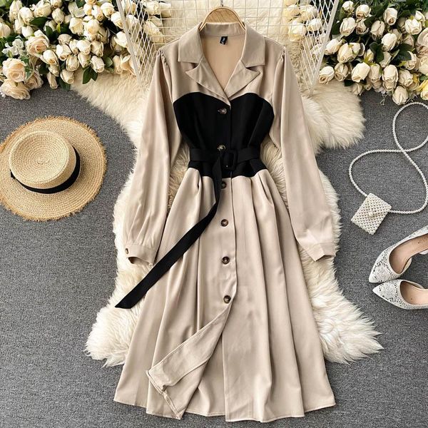 vintage turn-down collar single breasted beige/brown patchwork dress women long sleeve sashes vestidos casual female robe autumn dresses, Black;gray
vintage turn-down collar single breasted beige/brown patchwork dress women long sleeve sashes vestidos casual female robe autumn dresses, Black;gray