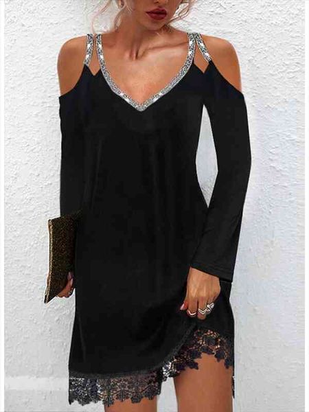elegant lace v-neck fashion womens dress off shoulder long sleeve black a-line short dresses evening wedding guest, Black;gray
elegant lace v-neck fashion womens dress off shoulder long sleeve black a-line short dresses evening wedding guest, Black;gray