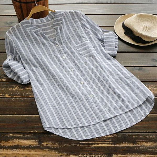 women casual loose within shirt fashion v neck blouse female three quarter striped buttons blouses plus size s-5xl, White
women casual loose within shirt fashion v neck blouse female three quarter striped buttons blouses plus size s-5xl, White