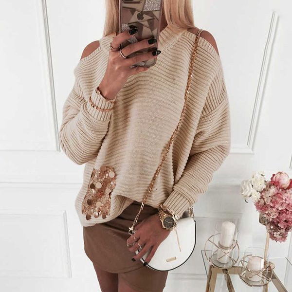 women's sweaters o-neck off shoulder loose autumn winter sweater lady casual sequins pocket long sleeve knitted pullover streetwear wom, White;black
women's sweaters o-neck off shoulder loose autumn winter sweater lady casual sequins pocket long sleeve knitted pullover streetwear wom, White;black