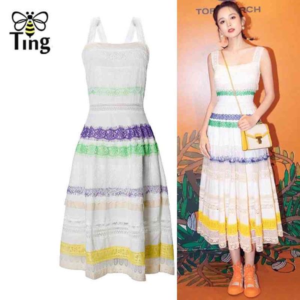 arrivals summer designer runway colorful striped lace dress spaghetti strap color contrast es elbise 210513, Black;gray
arrivals summer designer runway colorful striped lace dress spaghetti strap color contrast es elbise 210513, Black;gray