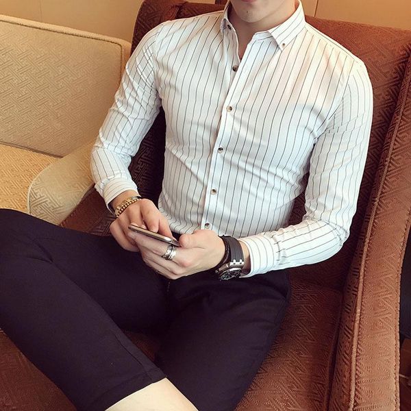 men's casual shirts long sleeve shirt spring and summer slim striped fashion city teenage clothing, White;black
men's casual shirts long sleeve shirt spring and summer slim striped fashion city teenage clothing, White;black