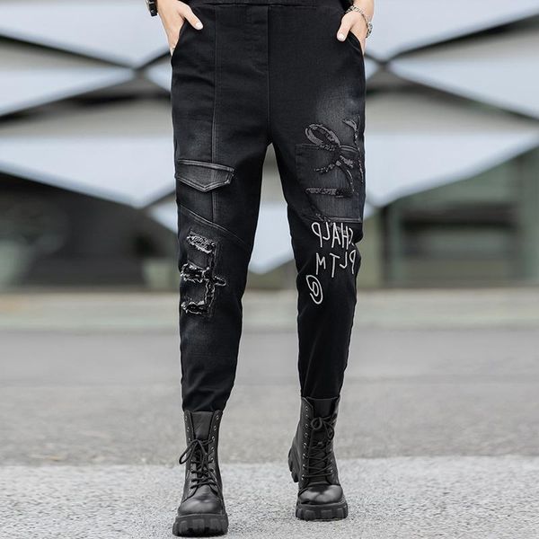 women's jeans elastic waist sequin pants women clothing gothic korean harajuku fashion harem trousers hipsters denim aesthetic stylish, Blue
women's jeans elastic waist sequin pants women clothing gothic korean harajuku fashion harem trousers hipsters denim aesthetic stylish, Blue