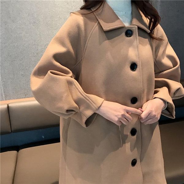 women's wool & blends autumn winter 2021 korean ladies cloak woolen coat loose large size mid-length female lantern sleeve clothes, Black
women's wool & blends autumn winter 2021 korean ladies cloak woolen coat loose large size mid-length female lantern sleeve clothes, Black