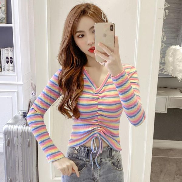 autumn rainbow stripe tees women long sleeve v-neck bow korean style causal hip hop streetwear short t shirts a50 women's t-shirt, White
autumn rainbow stripe tees women long sleeve v-neck bow korean style causal hip hop streetwear short t shirts a50 women's t-shirt, White
