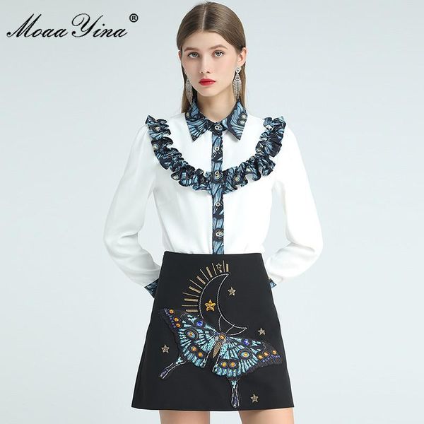 women's tracksuits moaayina fashion set autumn women long sleeve ruffles blouses +beading diamond butterfly embroidery skirts two-piece, Gray
women's tracksuits moaayina fashion set autumn women long sleeve ruffles blouses +beading diamond butterfly embroidery skirts two-piece, Gray