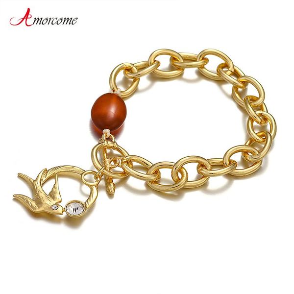 amorcome gold color metal chain link bracelets bangle women curb bracelet with bird charm on hand fashion 2021 party gift, Golden;silver
amorcome gold color metal chain link bracelets bangle women curb bracelet with bird charm on hand fashion 2021 party gift, Golden;silver