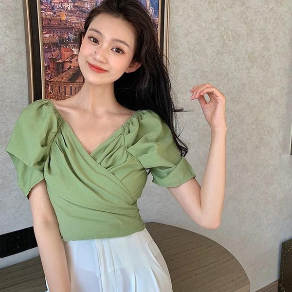 women's blouses & shirts bubble sleeve belt tie shirt for women design sense careful machine v-neck slim short female blouse, White
women's blouses & shirts bubble sleeve belt tie shirt for women design sense careful machine v-neck slim short female blouse, White