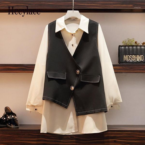 xl-5xl plus size women two piece set clothes autumn 2021 fashion long sleeve blouses and black asymmetrical vest women's & shirts, White
xl-5xl plus size women two piece set clothes autumn 2021 fashion long sleeve blouses and black asymmetrical vest women's & shirts, White
