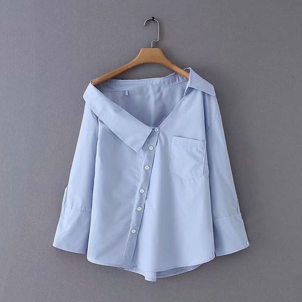 women stylish solid blue irregular skew collar blouse long sleeve buttons decorate shirts elegant female 210317, White
women stylish solid blue irregular skew collar blouse long sleeve buttons decorate shirts elegant female 210317, White