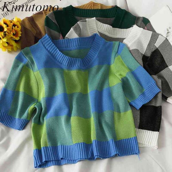 kimutomo plaid short t-shirt female round neck open umbilical knitted women summer short sleeves casual fashion 210521, White
kimutomo plaid short t-shirt female round neck open umbilical knitted women summer short sleeves casual fashion 210521, White