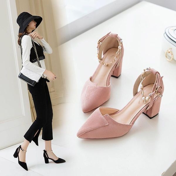 sandals high heels fashion pointed toe european and american style buckle thick heel women's shoes single, Black
sandals high heels fashion pointed toe european and american style buckle thick heel women's shoes single, Black