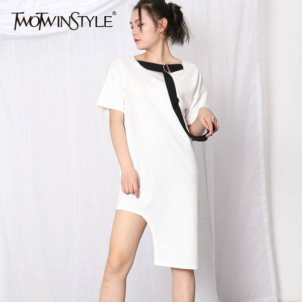 twotwinstyle asymmetrical hollow out women's t-shirt o neck short sleeve lace up hit color loose oversize t shirts female summer 210517, White
twotwinstyle asymmetrical hollow out women's t-shirt o neck short sleeve lace up hit color loose oversize t shirts female summer 210517, White