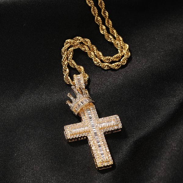 wholesale cubic zirconia micro pave brass cross and crown pendant necklace men hip hop cuban link chain necklaces, Silver
wholesale cubic zirconia micro pave brass cross and crown pendant necklace men hip hop cuban link chain necklaces, Silver