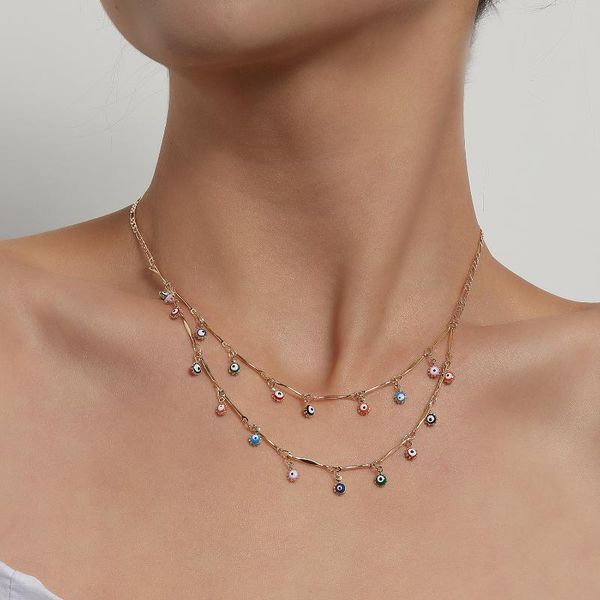 kissme unique multicolor candy enamel evil eyes layered necklaces for women gold color alloy chains chokers 2021 fashion jewelry, Golden;silver 
kissme unique multicolor candy enamel evil eyes layered necklaces for women gold color alloy chains chokers 2021 fashion jewelry, Golden;silver