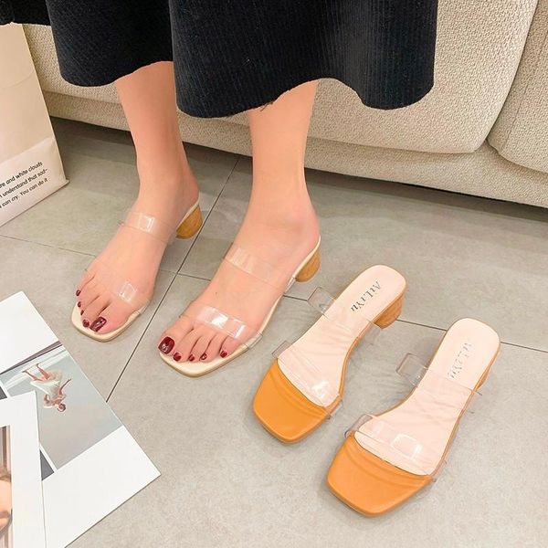 slippers 2021 transparent sandals women thick heel mid-heel and women's versatile temperament high shoes, Black
slippers 2021 transparent sandals women thick heel mid-heel and women's versatile temperament high shoes, Black
