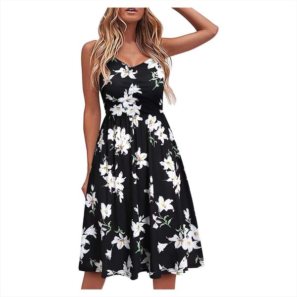 fashion boho floral print strap women dress casual v neck beach swing sundress evening party vestidos de fiesta, Black;gray
fashion boho floral print strap women dress casual v neck beach swing sundress evening party vestidos de fiesta, Black;gray
