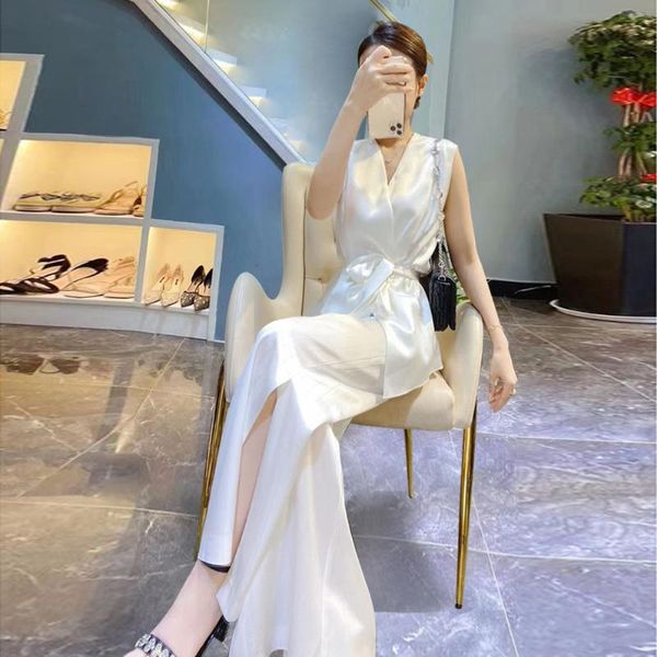 women's two piece pants women pieces silk set 2021 summer sleeveless v-neck belt blouse shirt +long wide leg trousers office lady suits, White
women's two piece pants women pieces silk set 2021 summer sleeveless v-neck belt blouse shirt +long wide leg trousers office lady suits, White