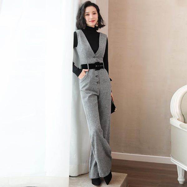 women's two piece pants hepburn style retro women basic black and front buttons belted jumpsuit set female 2021 korea autumn winter, White
women's two piece pants hepburn style retro women basic black and front buttons belted jumpsuit set female 2021 korea autumn winter, White