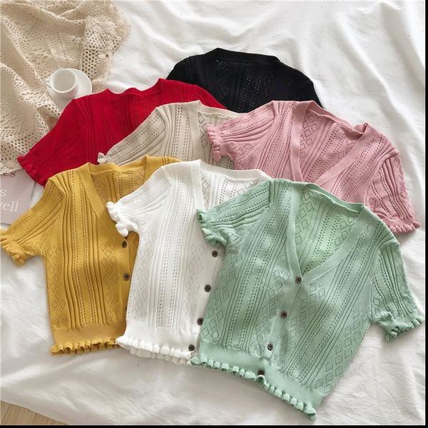 ruffles summer v neck crop womens sweaters cardigan short sleeve chic button up croped basic kawaii, White;black
ruffles summer v neck crop womens sweaters cardigan short sleeve chic button up croped basic kawaii, White;black