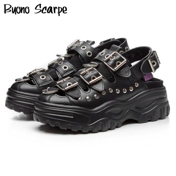 genuine leather platform shoes punk rivet sandals women's casual buckles flat summer sports for girls, Black
genuine leather platform shoes punk rivet sandals women's casual buckles flat summer sports for girls, Black