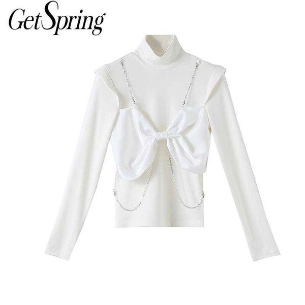 getspring women t shirt bow patchwor color matching urtleneck long sleeve black white vintage shirt 210601
getspring women t shirt bow patchwor color matching urtleneck long sleeve black white vintage shirt 210601