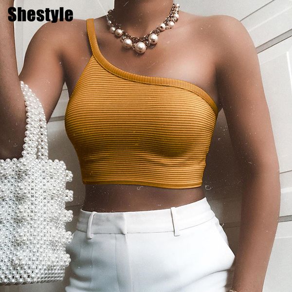 shestyle one shoulder knitted camis women elastic solid slope neck summer sleeveless strappy crop yellow black clothesin, Black;white
shestyle one shoulder knitted camis women elastic solid slope neck summer sleeveless strappy crop yellow black clothesin, Black;white