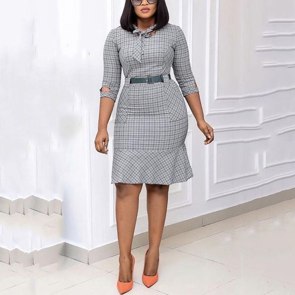 women midi plaid dress plus size bodycon three quarter high waist ruffles bow elegant office work business vestidos mujer casual dresses, Black;gray
women midi plaid dress plus size bodycon three quarter high waist ruffles bow elegant office work business vestidos mujer casual dresses, Black;gray