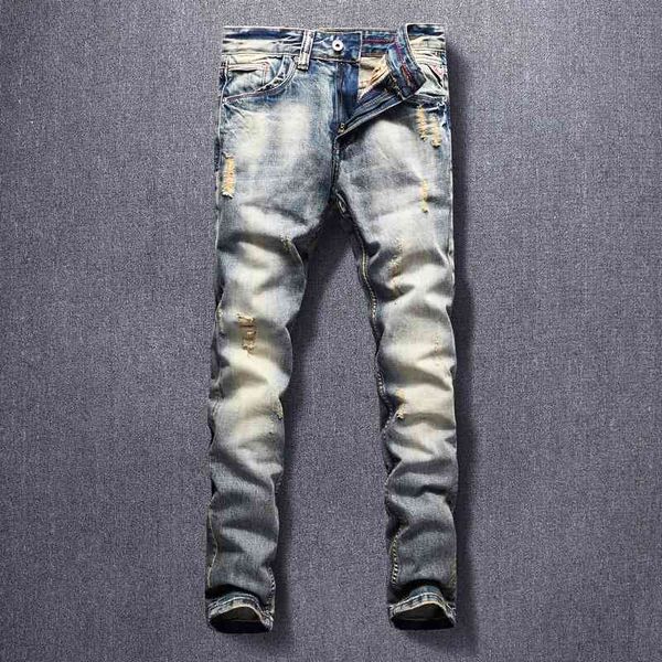 men's jeans italian style fashion men slim fit ripped hip hop denim trousers retro wash vintage designer long pants h, Blue
men's jeans italian style fashion men slim fit ripped hip hop denim trousers retro wash vintage designer long pants h, Blue