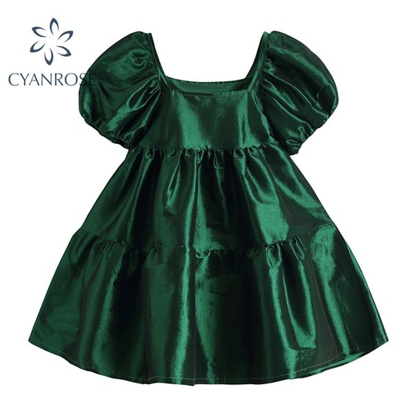 vintage green satin mini dress women short puff sleeve ladies princess party fluffy square collar elegant french female 210430, Black;gray
vintage green satin mini dress women short puff sleeve ladies princess party fluffy square collar elegant french female 210430, Black;gray