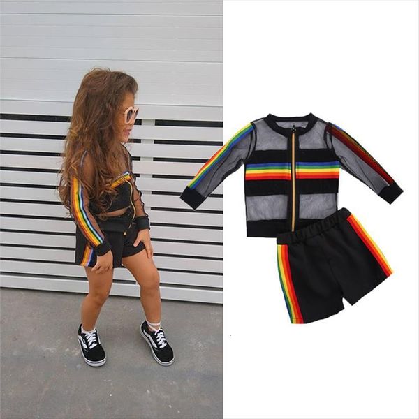 1 5y fashion baby girls clothes sets rainbow striped net mesh long sleeve zipper jacket coat shorts 2pcs, White
1 5y fashion baby girls clothes sets rainbow striped net mesh long sleeve zipper jacket coat shorts 2pcs, White