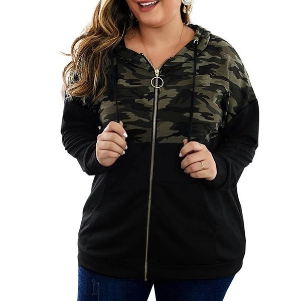 women's jackets plus size long sleeve camouflage stitching female hoodie coat zipper loose streatwear, Black;brown
women's jackets plus size long sleeve camouflage stitching female hoodie coat zipper loose streatwear, Black;brown