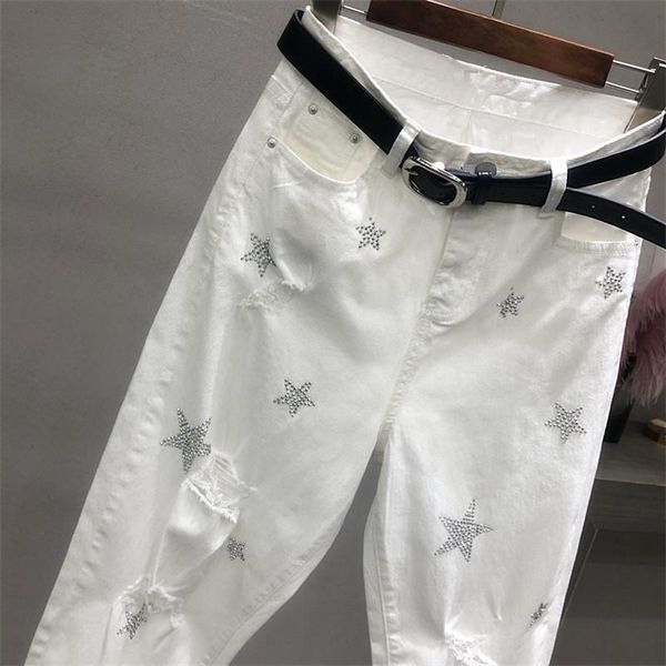 autumn korean fashion women white jeans high waist vintage hole loose denim casual ankle-length harem pants 2021 spring, Blue
autumn korean fashion women white jeans high waist vintage hole loose denim casual ankle-length harem pants 2021 spring, Blue