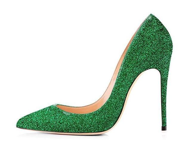 selling green glitter pointed toe heels pumps women shoes slip-on high 12cm customized banquet dress, Black 
selling green glitter pointed toe heels pumps women shoes slip-on high 12cm customized banquet dress, Black