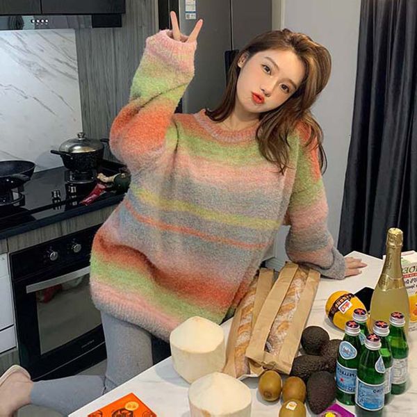 knits gradient rainbow women lazy oaf long pullovers autumn winter thick oversized sweater round neck, White
knits gradient rainbow women lazy oaf long pullovers autumn winter thick oversized sweater round neck, White
