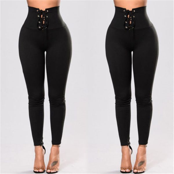 legging women tall tail lace up bandage leggings fitness stretch mode broek, Black
