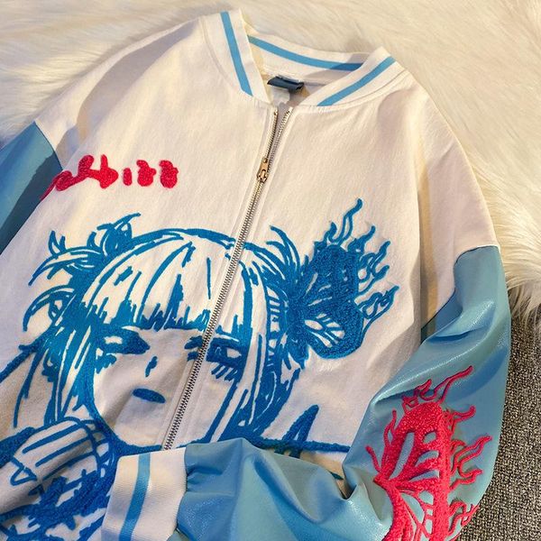 women's jackets zip up outerwear cartoon cute girl embroidery jacket patchwork oversized kawaii teens clothing 2021 korean coats women, Black;brown
women's jackets zip up outerwear cartoon cute girl embroidery jacket patchwork oversized kawaii teens clothing 2021 korean coats women, Black;brown