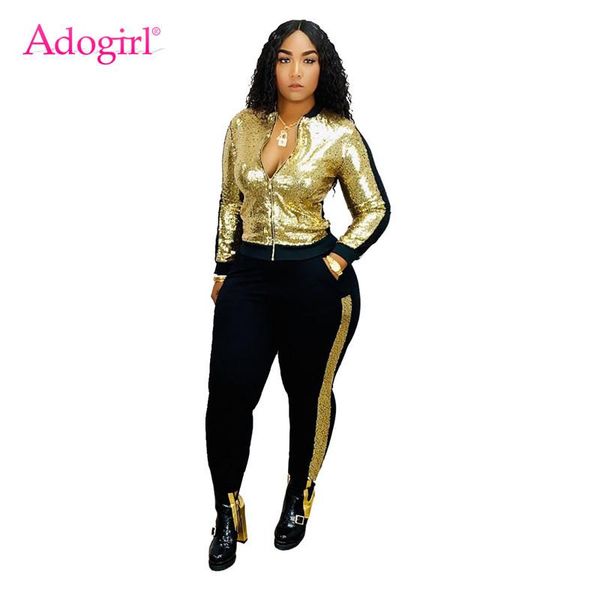 two piece dress adogirl sequins patchwork fashion set zipper long sleeve jacket pockets casual pants female tracksuit club outfits, White
two piece dress adogirl sequins patchwork fashion set zipper long sleeve jacket pockets casual pants female tracksuit club outfits, White